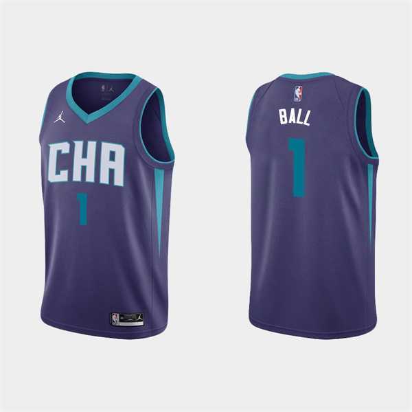 Men's Charlotte Hornets #1 LaMelo Ball 2022-23 Purple Stitched Basketball Jersey Dzhi